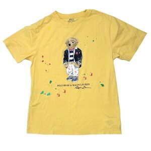 Polo Ralph Lauren Youth Shirt L Polo Bear Crewneck Yellow Preppy Short Sleeve